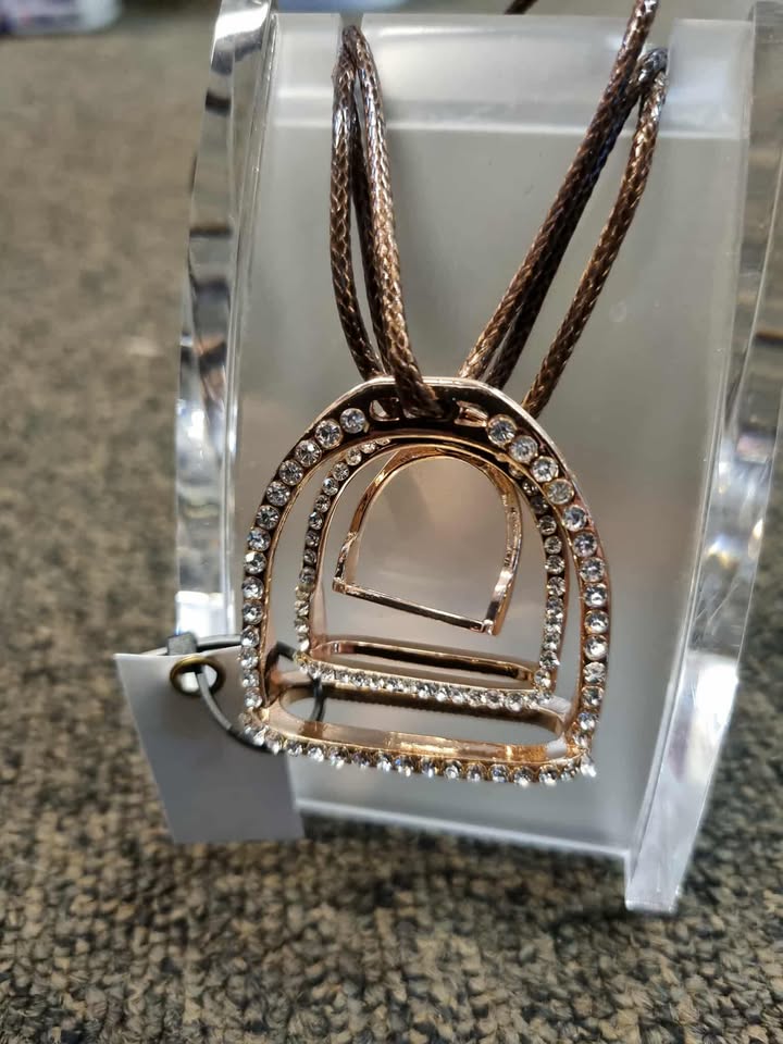 3 in one gold stirrup necklace